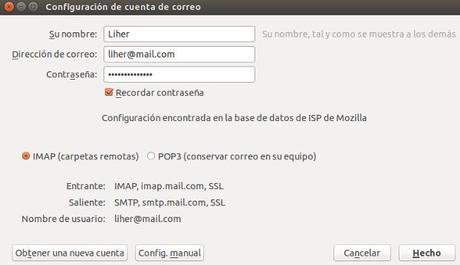 Como añadir una cuenta de correo a Thunderbird en Ubuntu