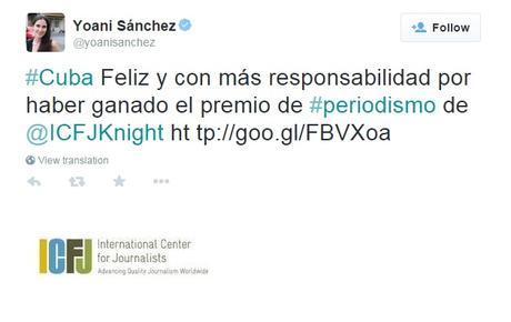 Yoani Sánchez recibe el premio Knight al periodismo internacional Yoani Sánchez recibe el premio Knight al periodismo internacional