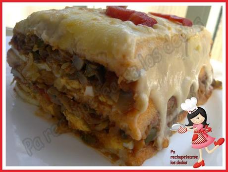 *Pastel de pisto con bechamel de calabacín (termomix y tradicional)