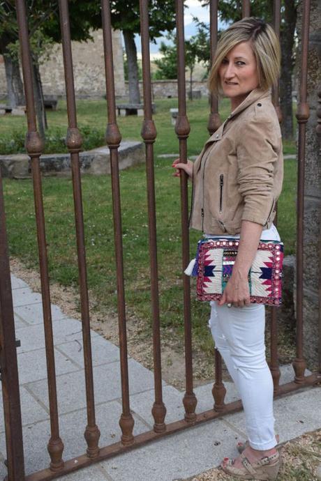 Suede biker jacket and total white total white