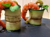 Rollitos calabacín crema queso langostino