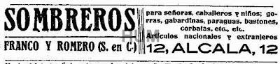 Franco y Romero, sombreros por la calle de Alcalá. Madrid, 1920