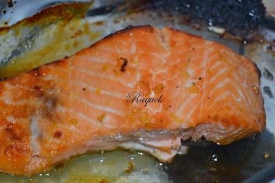 Salmón con Miel y Limón con guarnición de patatas al Horno