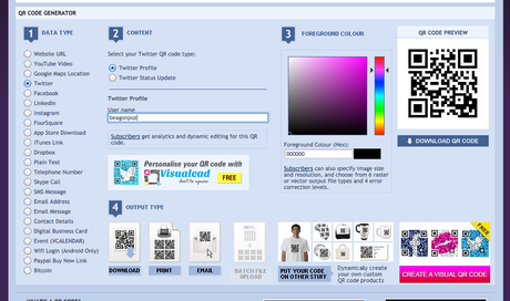 Cómo crear QR con acciones sociales qr twitter profile