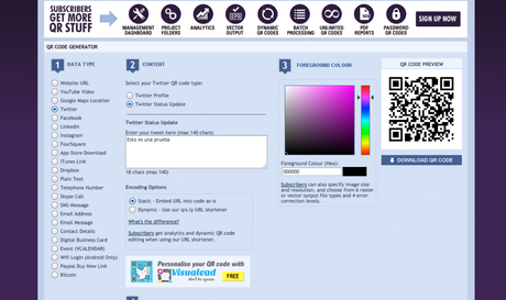 Cómo crear QR con acciones sociales qr estado de twitter