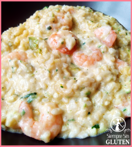 Risotto de calabacín y langostinos (Sin Gluten, Sin Lácteos, Sin Huevo)