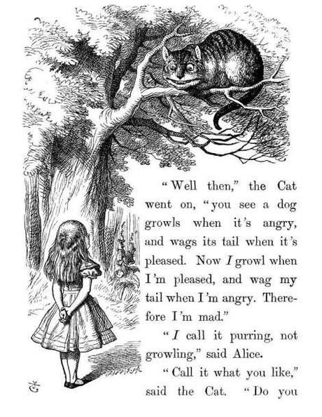 Una página de la primera edición de Alicia en el país de las maravillas de Lewis Carroll, ilustración de John Tenniel.