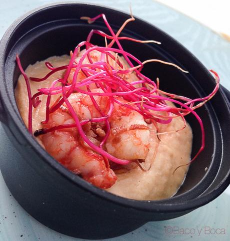 hummus con gamba roja de palamos en Vai Moana Baco y Boca