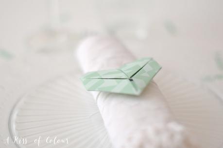 Origami heart napkin ring