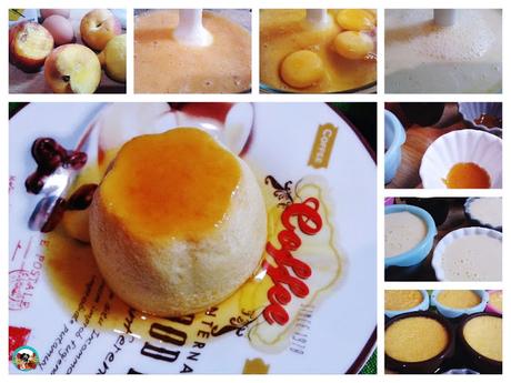 Flan de melocotones