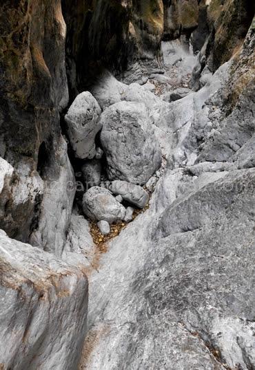 Y nos damos cuenta que el paisaje se ve de diferente forma. Y el estrecho del Cascajar, también. No hay que trepar tanto por la piedra, sino dejarte deslizar por ella. Una vez superado este tramo regresamos a la pista forestal por donde el camino es más fácil, incluso lloviendo. 