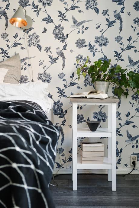 recursos decoración papel de pared interiores espacios pequeños estilo y diseño nórdico escandinavo estilo femenino Diseño de interiores decoracion dormitorios Decoración de interiores Contraste de estampados blog decoración nórdica 