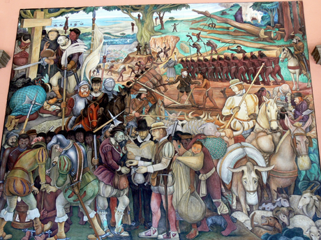 Explotación de México por los explotadores españoles, de Diego Rivera. Uno de los máximos exponentes de política indigenista durante el segundo tercio del siglo XX fue México.