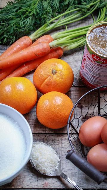Brazo de coco, zanahorias y cabello de ángel