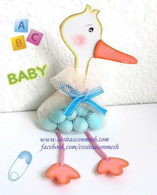 Cigueña con dulces para baby shower