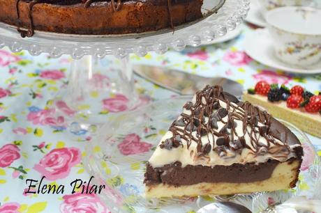 Tarta de queso con vainilla y chocolate