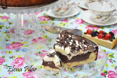 Tarta de queso con vainilla y chocolate