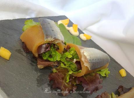 Ensalada de canelones de nectarina y sardinas marinadas versionando a Yayo Daporta
