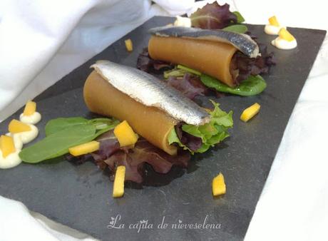 Ensalada de canelones de nectarina y sardinas marinadas versionando a Yayo Daporta