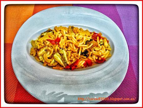 Fideua con cocochas de merluza Fideua con cocochas de merluza