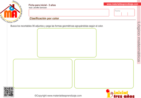 Clasificación por color: Lógico matemática 3 años