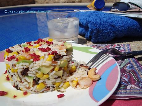 Ensalada de arroz salvaje con crujiente de frambuesa