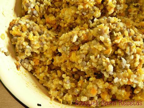 Hamburguesas de arroz integral, lentejas y calabaza