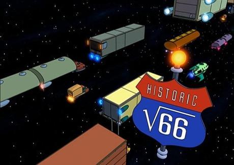 Lo dejo y no lo dejo Ruta 66 histórica en el espacio (Futurama)
