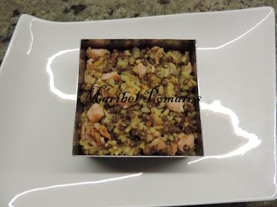 Arroz integral y lentejas con salmón ahumado.