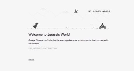 El dinosaurio pixelado de Google Chrome convertido en soporte publicitario para “Jurassic World”