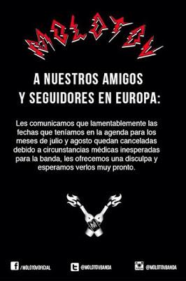 Molotov cancelan sus conciertos de este verano en España
