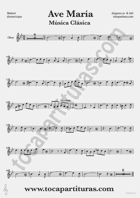 Tubepartitura Ave María de Schubert partitura de Oboe Partitura de Música Clásica