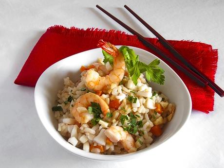 Arroz con sepia y langostinos