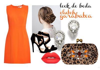 combinar vestido naranja clutch bolso joya leopardo