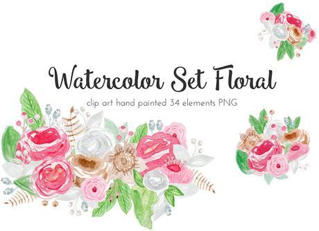 Set floral de acuarela
