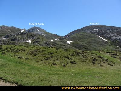 Ruta Les Rapaines, Lago Ubales, Cascayón: Vista de Les Rapaínes y la Peña del Vientu desde Wamba