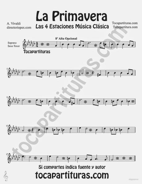 Primavera Antonio Vivaldi Partitura para Saxo Tenor Soprano 
