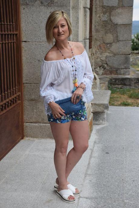 Printed shorts and off shoulders top off shoulders top
