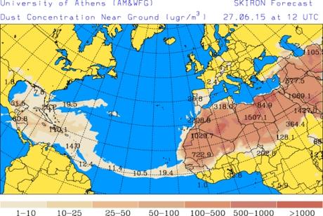 España: Intrusión de polvo africano 27-junio-2015 (Pronóstico)