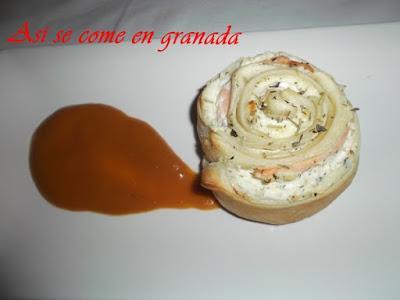 Caracolas de Salmón y queso crema