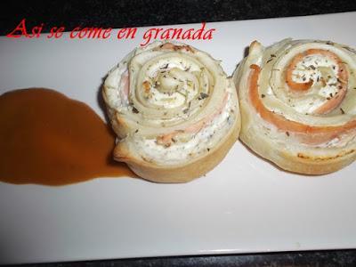 Caracolas de Salmón y queso crema