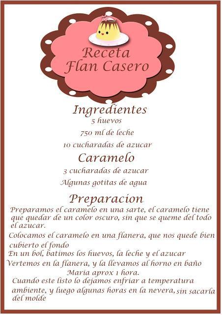 Receta de Flan Casero IMPRIMIBLE