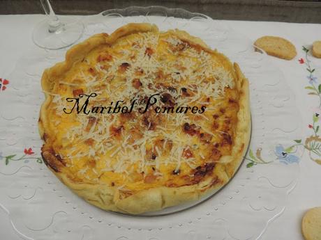 Quiche de gambas, palitos de surimi