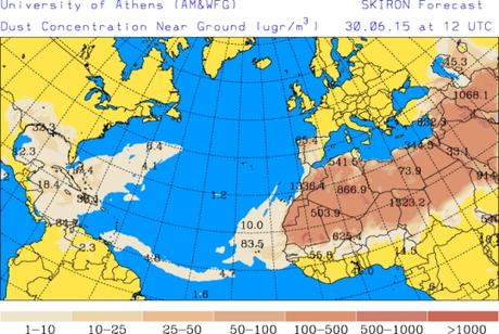 España: Intrusión de polvo africano 30-junio-2015 (Pronóstico)