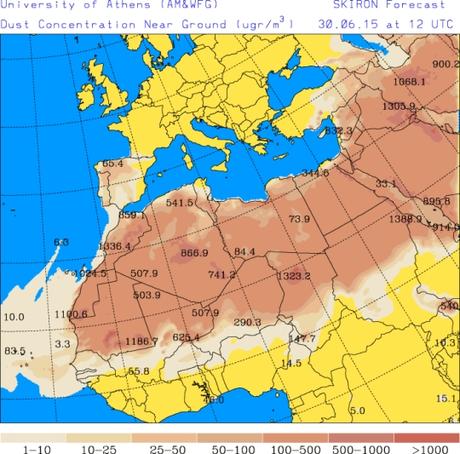 España: Intrusión de polvo africano 30-junio-2015 (Pronóstico)