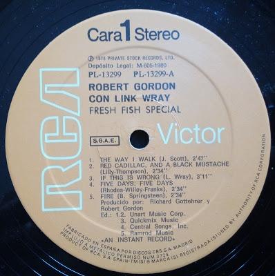 Robert Gordon with Link wray “Fresh Fish Special” Lp 1980
