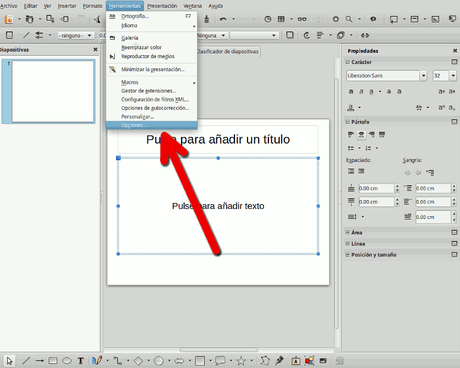 Opciones LibreOffice Impress