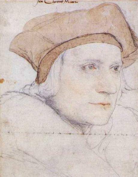 Tomás Moro Portrait Study of Sir Thomas More. Black and coloured chalks on unprimed paper, 38 × 25.8 cm, Royal Collection, Windsor. Drawing by Hans Holbein the Younger (1498–1543).