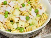 Ensalada pasta, guisantes, pavo manzana verde (con vinagreta mostaza antigua)