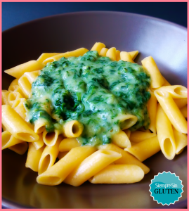 Macarrones con bechamel de espinacas (Sin Gluten, Sin Lácteos, Sin Huevo, Vegano)